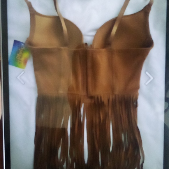 Spirit Halloween Hippie Costume Corset Fringe Suede Top Small Indian Boho New - Picture 3 of 5